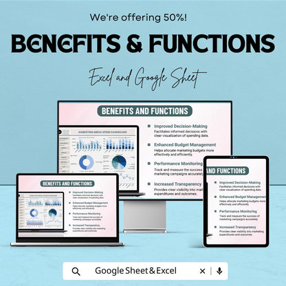 Marketing Media Spend Dashboard | Excel & Google Sheets | Marketing Budget Tracker | Media Spend Metrics | Marketing Analytics Template