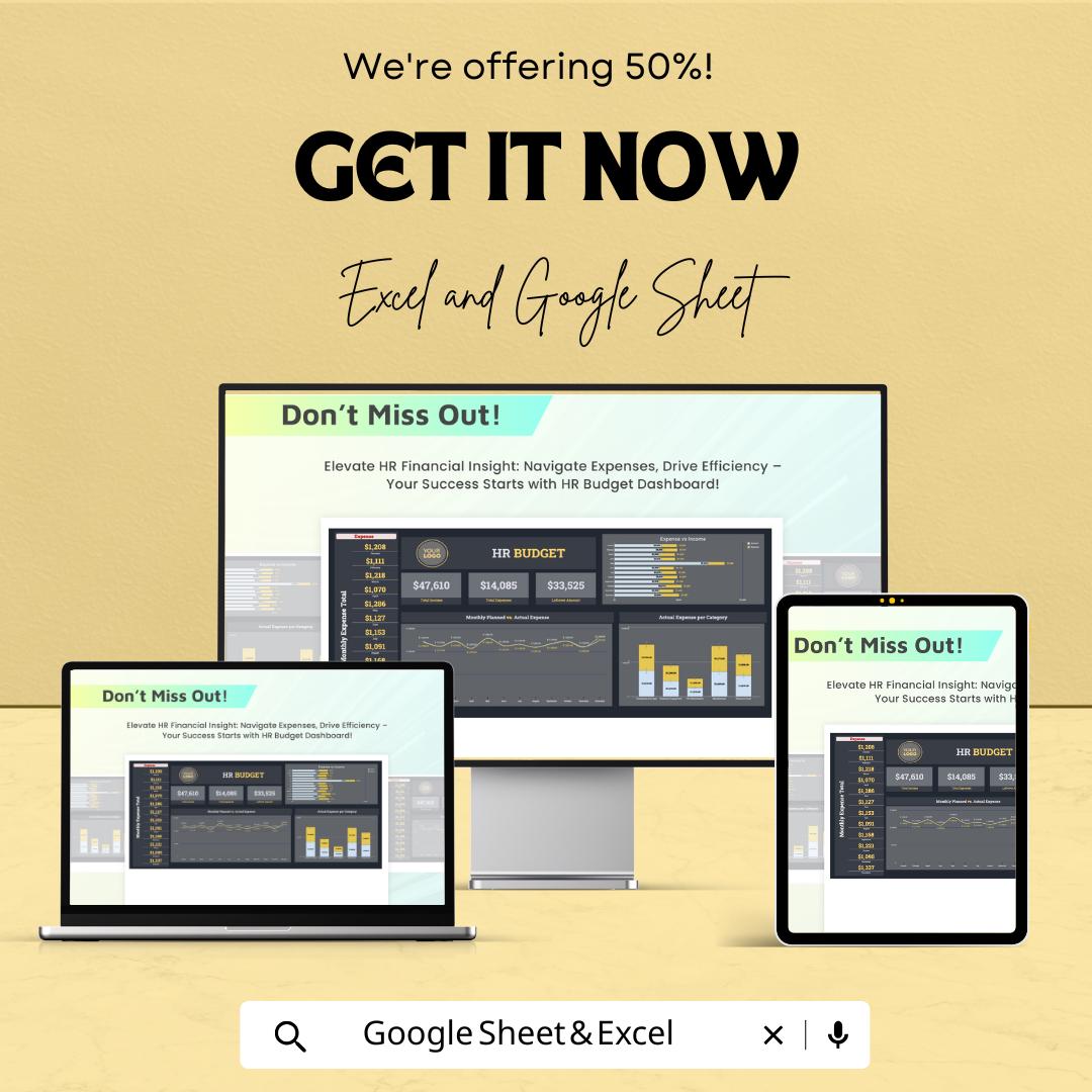 HR Budget Dashboard Sheet | Excel and Google Sheet | Monthly & Annual HR Budget Tracker | Employee Expense and Income Analysis