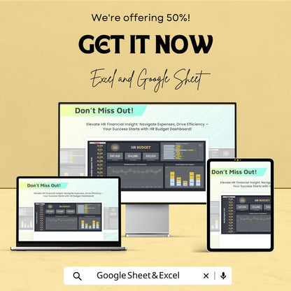 HR Budget Dashboard Sheet | Excel and Google Sheet | Monthly & Annual HR Budget Tracker | Employee Expense and Income Analysis