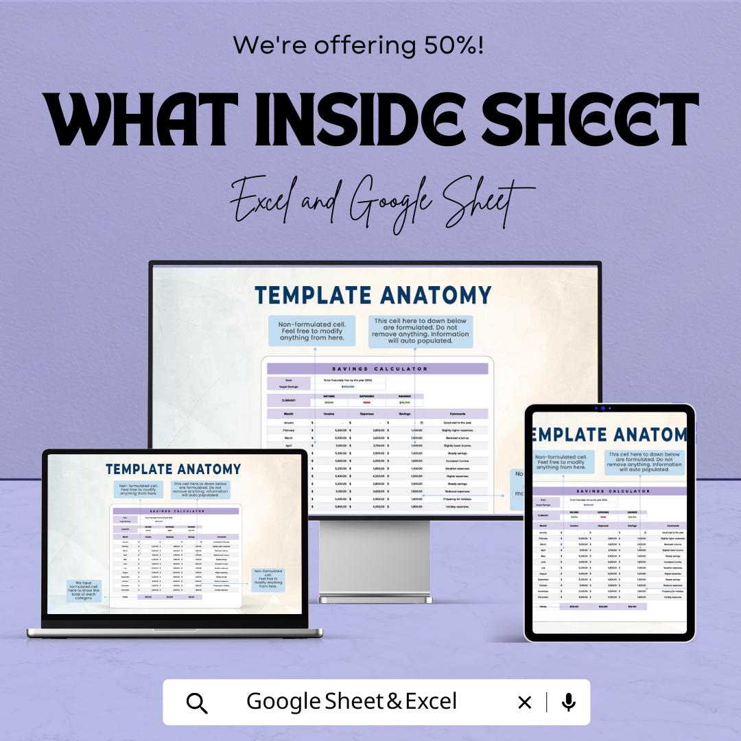 Saving Calculator Sheet | Excel & Google Sheets | Budget and Savings Tracker | Financial Planning Template