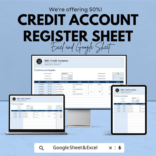 Credit Account Register Sheet | Excel & Google Sheet | Financial Management | Credit Tracking Template | Easy-to-Use Budget Tool