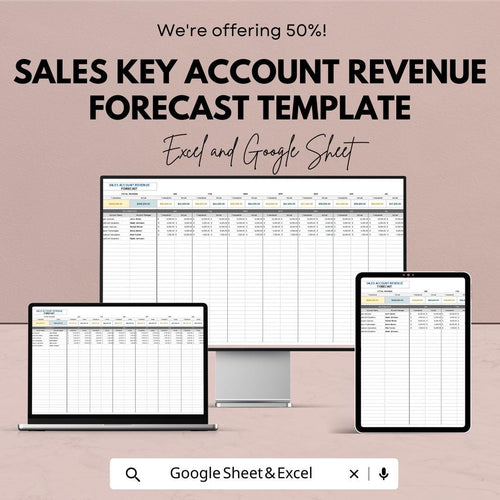 Sales Key Account Revenue Forecast Template | Excel & Google Sheets | Sales Tracker | Revenue Planner | Forecast Spreadsheet | KPI Dashboard