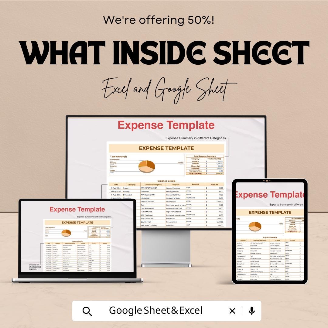 Expense Sheet for Google Sheets - Track Your Spending & Budgeting - Easy-to-Use Finance Tracker - Customizable Invoice and Expense Manager