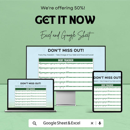 Debt Tracker Template | Excel & Google Sheets | Monthly Debt Spreadsheet | Personal Finance Planner | Debt Payoff Tracker