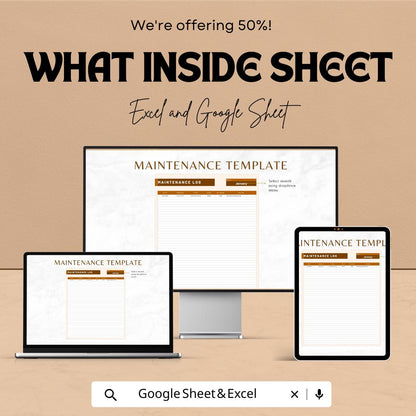 Maintenance Log Sheet Template for Vehicle and Equipment Tracking | Excel & Google Sheets | 50% OFF