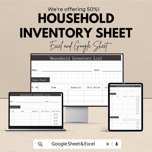 Household Inventory Sheet | Home Inventory Template | Excel & Google Sheet | Household Organizer | Item Tracker | Household Inventory List |