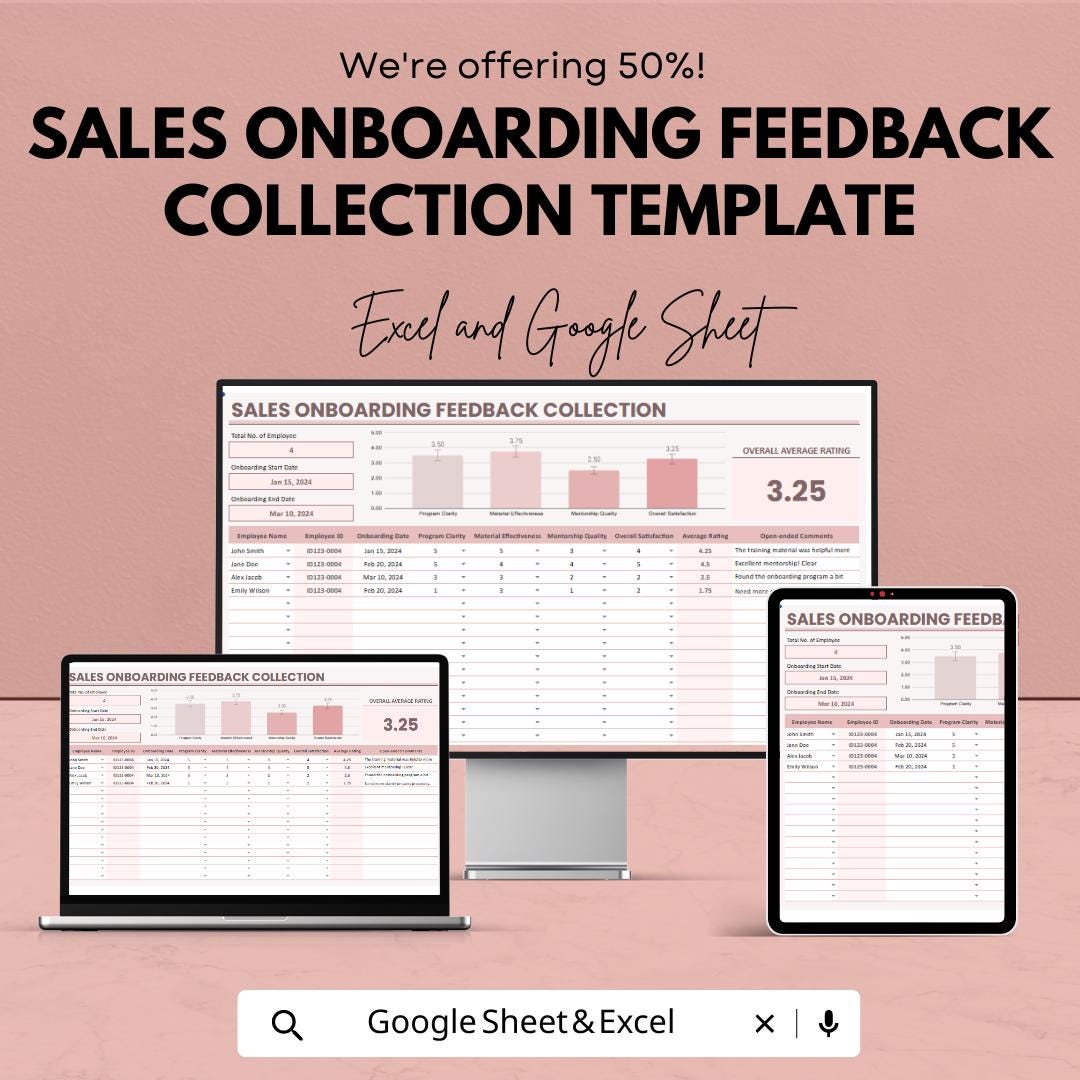 Sales Onboarding Feedback Collection Template | Employee Training Feedback Tracker | Sales Onboarding Evaluation Tool