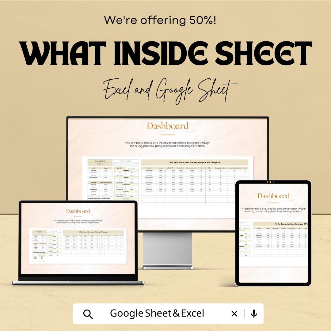 Job Ad Conversion Funnel Analysis HR Template | Hiring Funnel Dashboard | Recruitment Metrics | Excel & Google Sheets