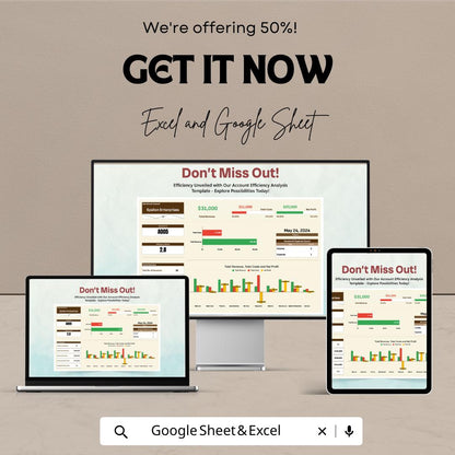 Account Efficiency Analysis Template | Finance Dashboard | Business Performance Tracker | Income Expense Report Template