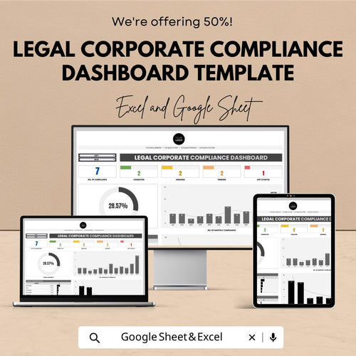 Legal Corporate Compliance Dashboard Template, Law Firm Compliance Tracker, Legal Dashboard Excel, Compliance Log