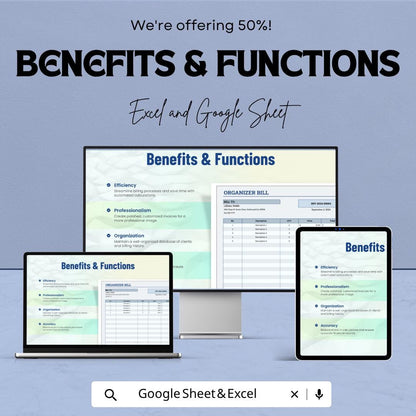 Organizer Bill Template for Excel & Google Sheets | Invoice Tracker Spreadsheet | Bill Organizer Planner | Editable Billing Template
