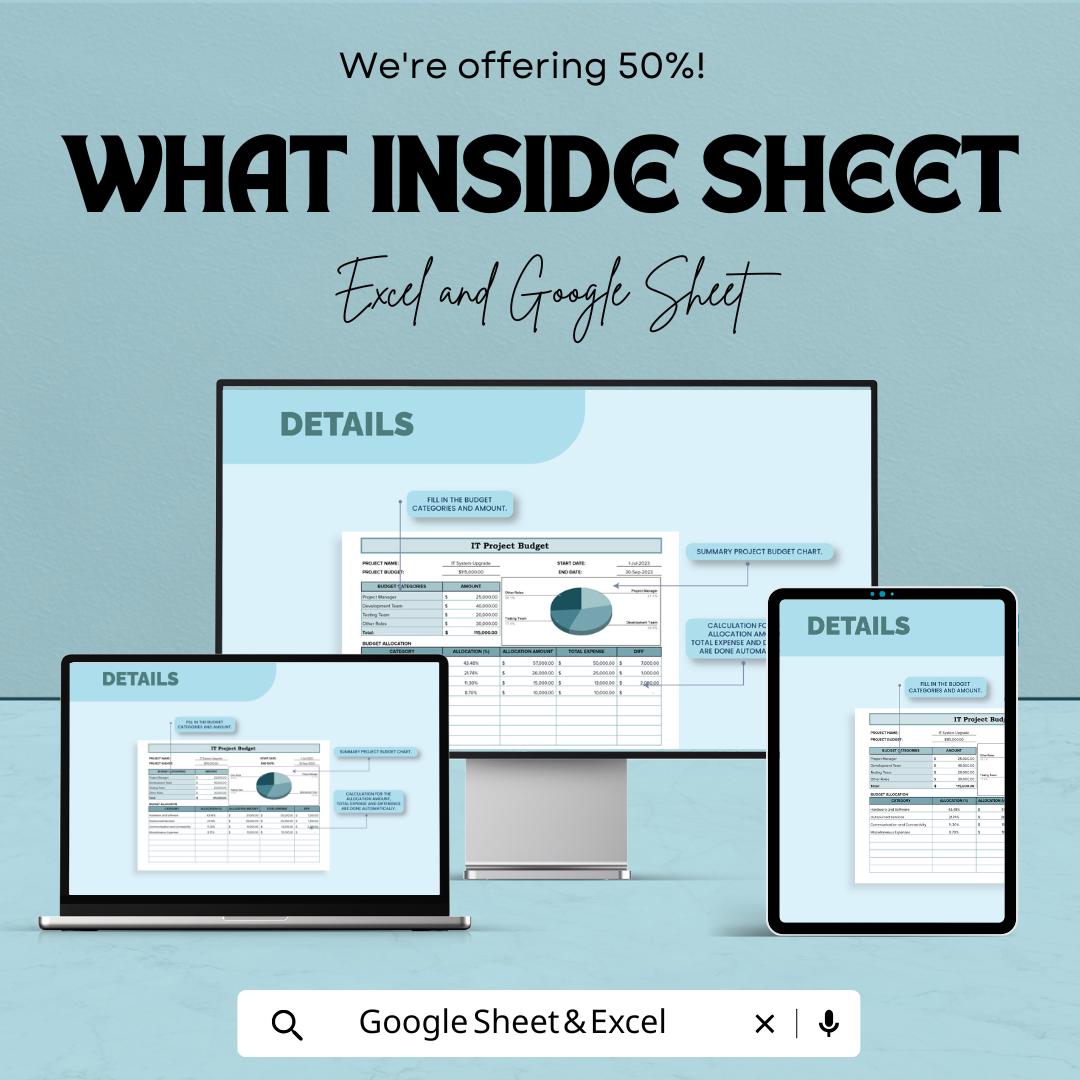 IT Project Budget Template | IT Project Budget Spreadsheet | Excel & Google Sheets Project Cost Tracker | IT Project Financial Planning Tool