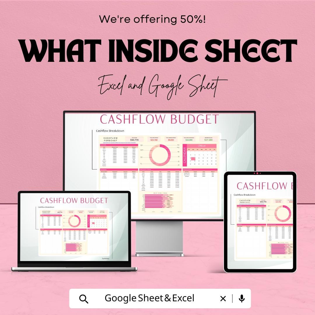 Cashflow Forecast Budget Template | Excel & Google Sheets | Cash Flow Planner | Budget Tracker Spreadsheet