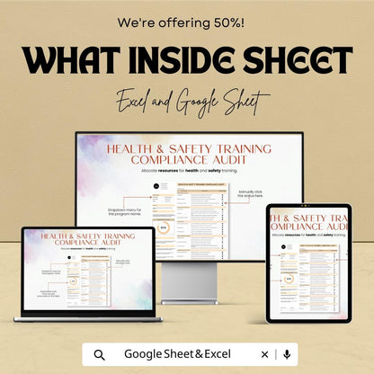Health and Safety Training Compliance Audit Template Excel Google Sheets, Safety Compliance Checklist, Workplace Safety Audit Spreadsheet