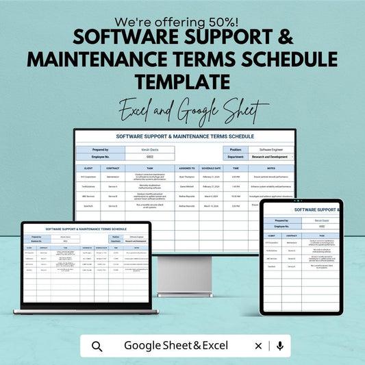 Software Support & Maintenance Template | Support Schedule Spreadsheet | IT Maintenance Tracker | Service Agreement Template |