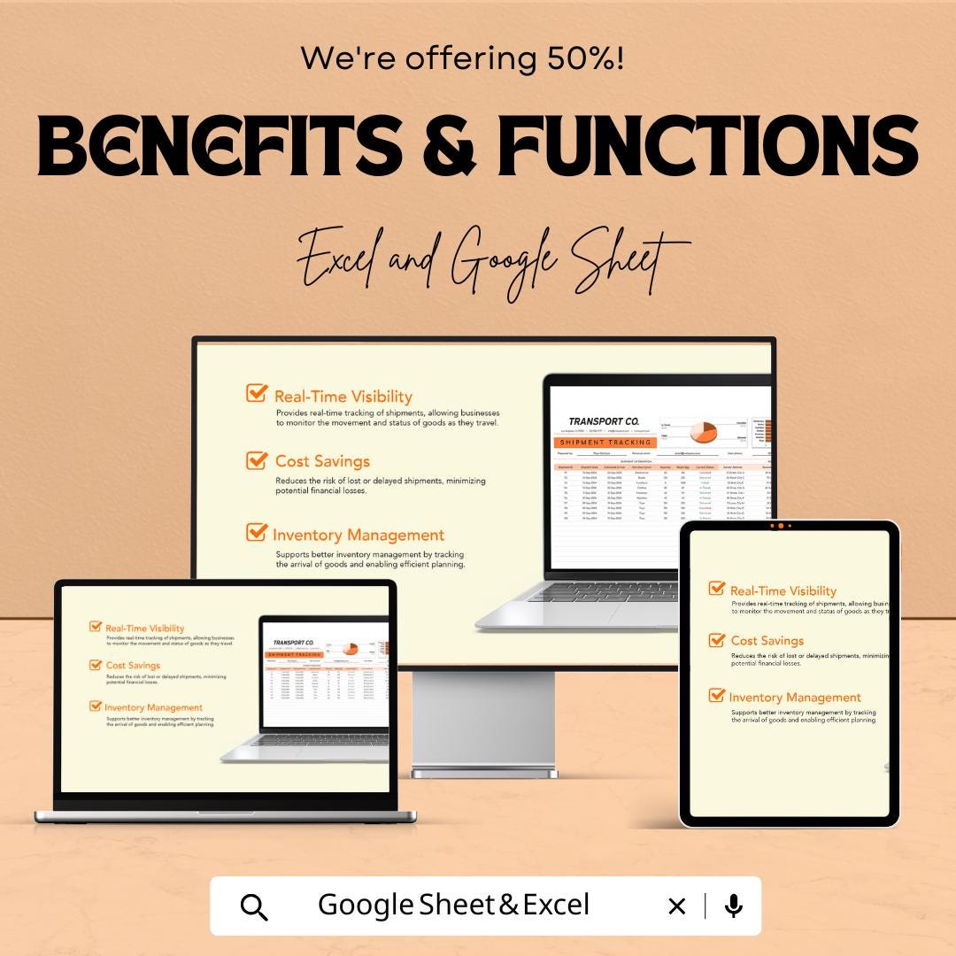 Transport & Logistics Shipment Tracking Spreadsheet | Delivery Tracking Template | Shipping Log Tool | Excel and Google Sheets