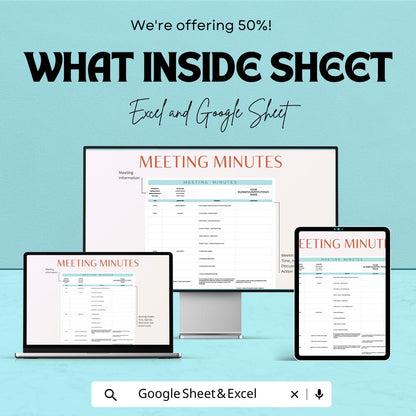 Meeting Minutes Sheet - Editable Excel and Google Sheet Template for Efficient Meeting Documentation, Customizable & Easy to Use