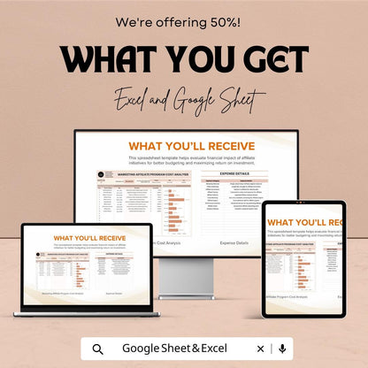 Marketing Affiliate Program Cost Analysis Template | Affiliate Expense Tracker | Marketing Cost Tracker | Affiliate ROI Analysis