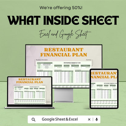 Restaurant Financial Plan Template | Restaurant Budget Spreadsheet | Profit Loss Tracker | Food Business Financial Planner