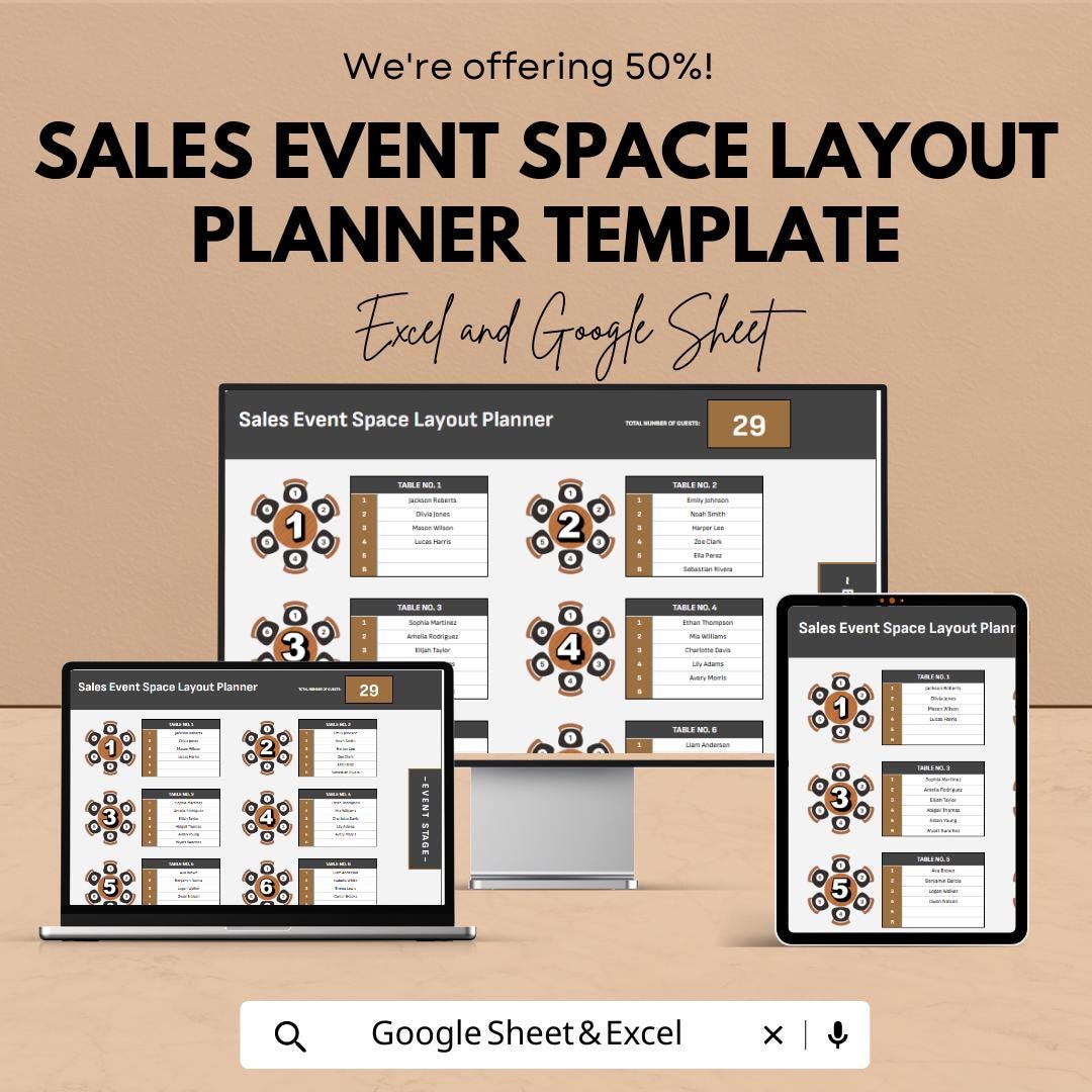 Sales Event Space Layout Planner Template | Event Seating Chart | Venue Floor Plan Planner | Excel & Google Sheets