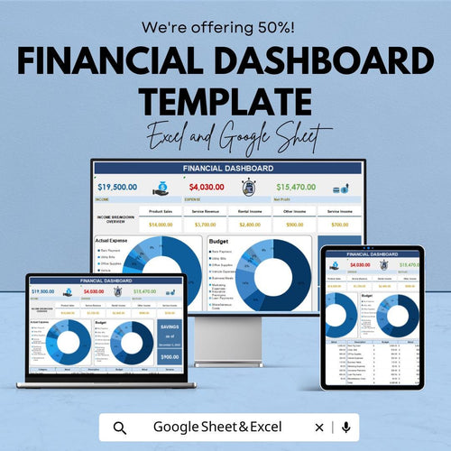 Financial Dashboard Template | Business Finance Tracker | Income Expense Spreadsheet | Financial Planner