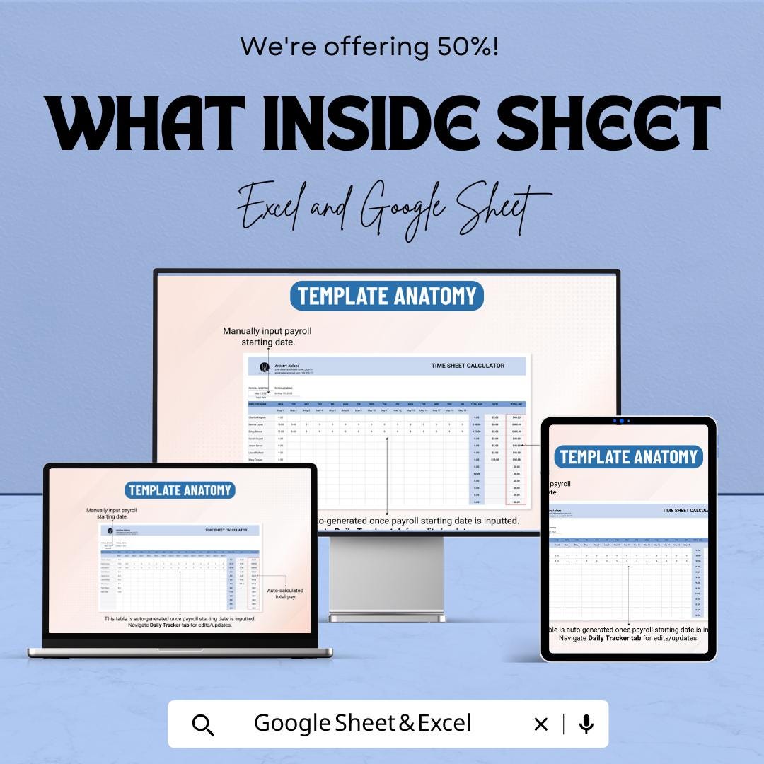 Timesheet Calculator Sheet | Payroll & Work Hour Tracker in Excel and Google Sheets