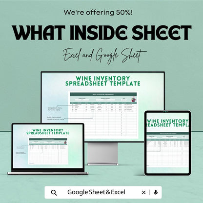 Wine Inventory Spreadsheet Template | Wine Cellar Inventory Tracker | Excel Wine Stock Sheet |  Winery Inventory Management
