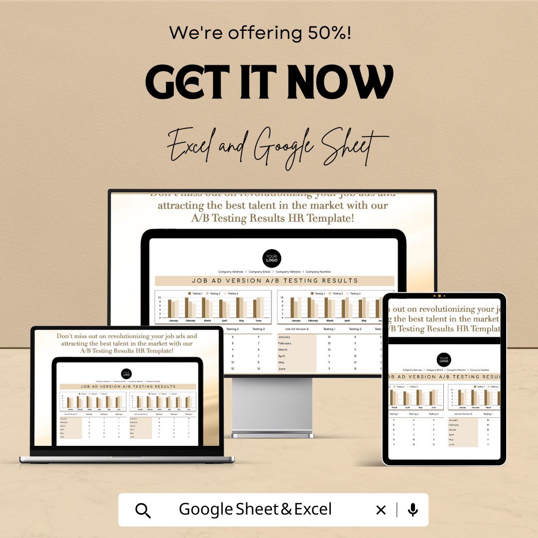 Job Ad A/B Testing Results Template | HR Recruitment Template | Job Ad Performance Tracker | Excel & Google Sheets HR Template |