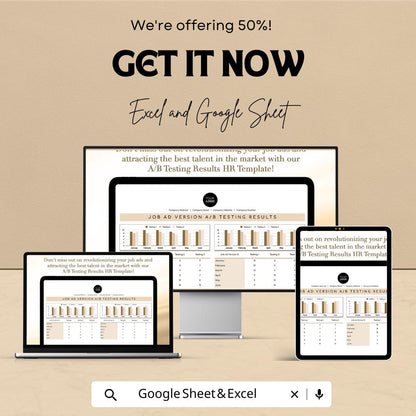 Job Ad A/B Testing Results Template | HR Recruitment Template | Job Ad Performance Tracker | Excel & Google Sheets HR Template |