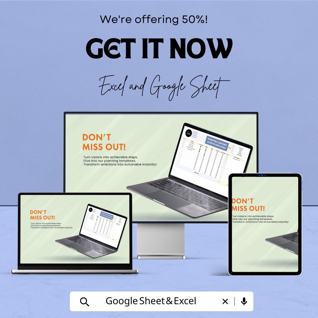 Marketing Consumer Satisfaction Scores Sheet | Google Sheets Template for Customer Feedback | Survey Results Tracker | Instant Download
