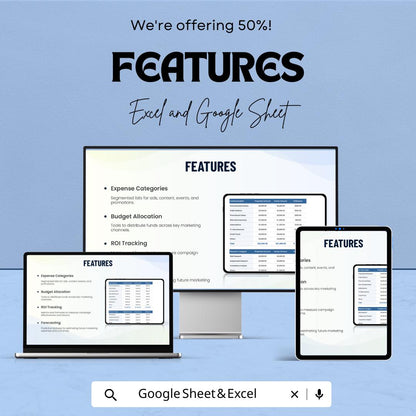 Startup Marketing Budget Sheet | Google Sheet & Excel Template for Budget Allocation, Expense Tracking, and ROI Analysis | Editable Business