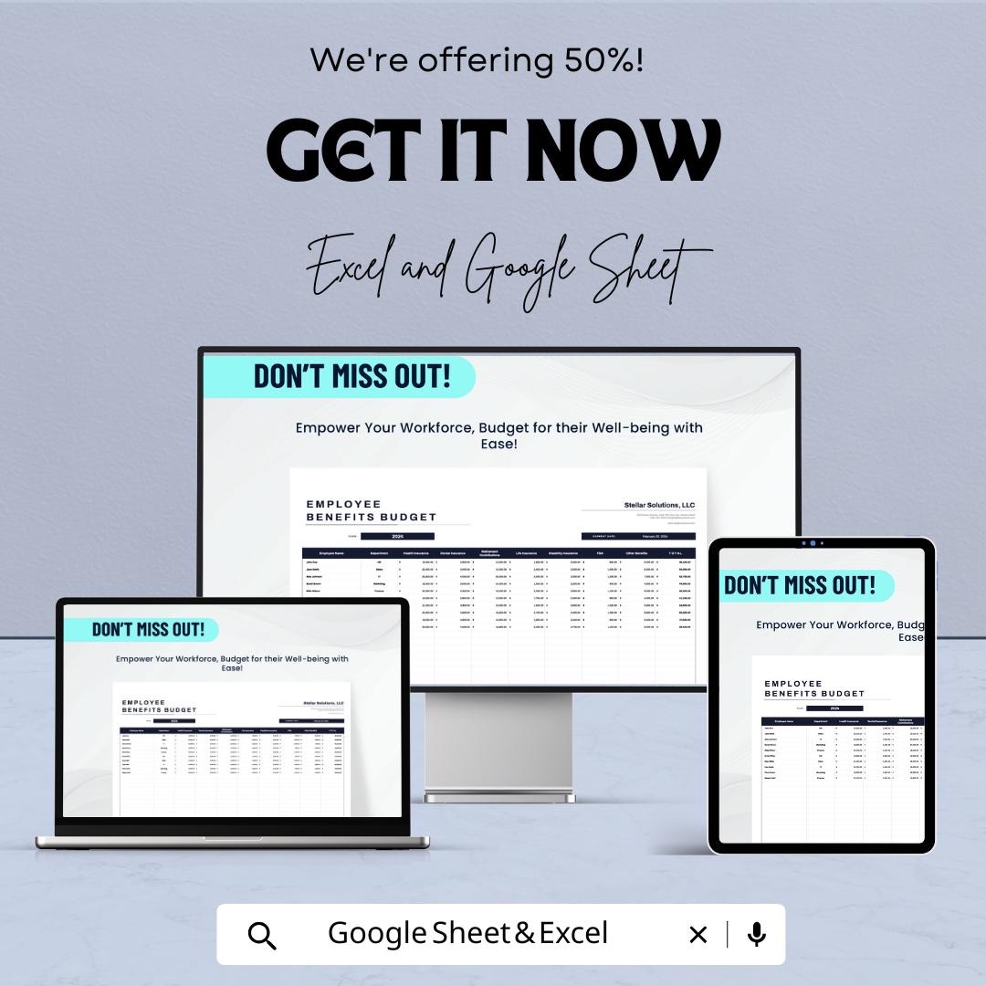 50% OFF - Employee Benefits Budget Sheet - Excel & Google Sheets | Manage Employee Benefits and Expenses | Benefits Tracking Template
