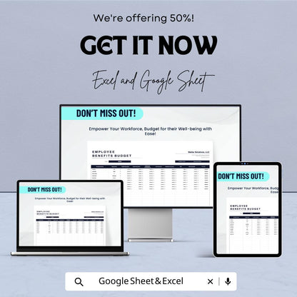 50% OFF - Employee Benefits Budget Sheet - Excel & Google Sheets | Manage Employee Benefits and Expenses | Benefits Tracking Template