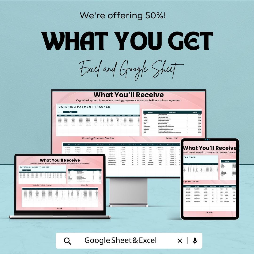 Catering Payment Tracker | Excel & Google Sheets Template | Catering Invoice Log | Event Payment Tracker | Catering Business Tool