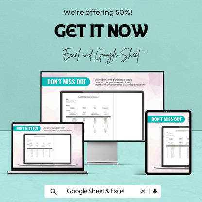 Amortization Schedule Sheet | Loan Repayment Tracker | Excel & Google Sheets | Financial Planning Template | 50% Off