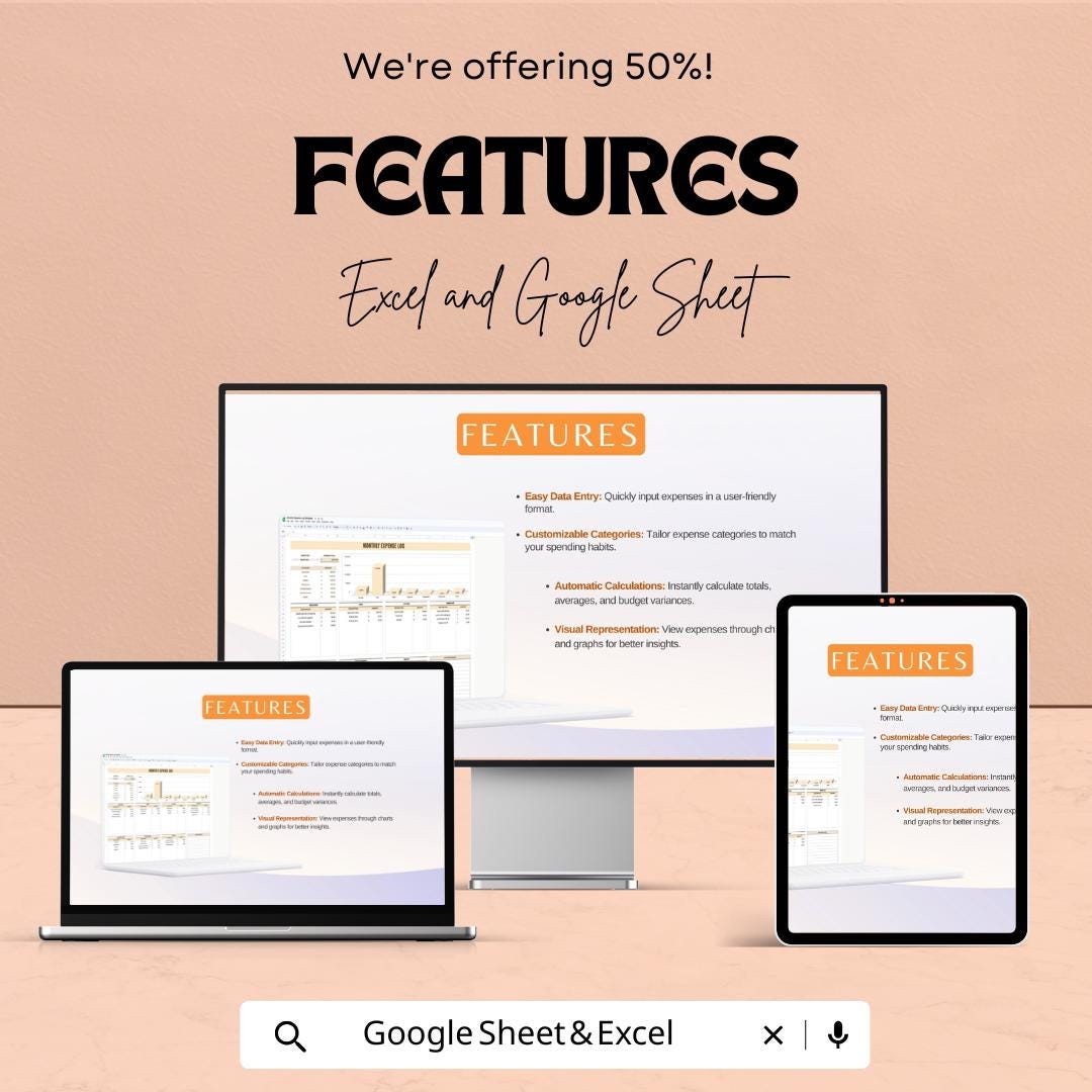 Monthly Expense Sheet Excel & Google Sheets | Budget Tracker, Spending Log, and Expense Analysis Template