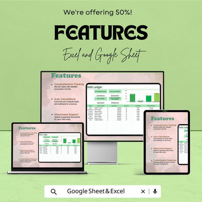 Debt Ledger Template | Debt Tracker | Loan Tracking Spreadsheet | Financial Planner | Debt Management Tool | Payment Tracker
