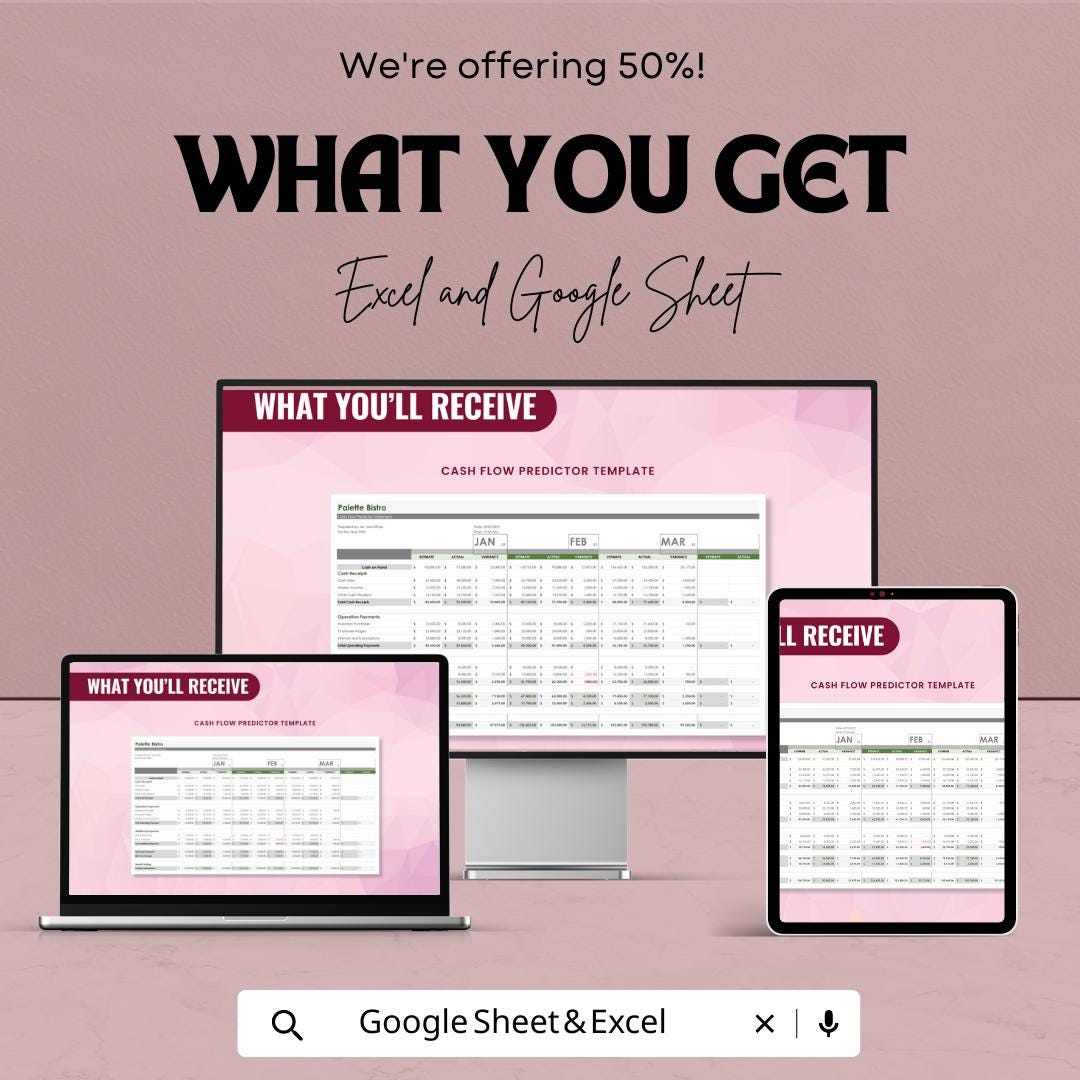 Cash Flow Predictor Template | Google Sheets Excel Cash Flow Spreadsheet | Business Finance Planner | Cash Flow Forecast | Digital Download