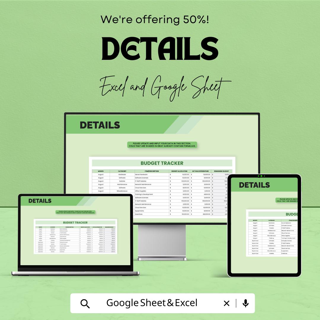 IT Departmental Budget Tracking Sheet | IT Budget Tracker Template | IT Department Financial Planner