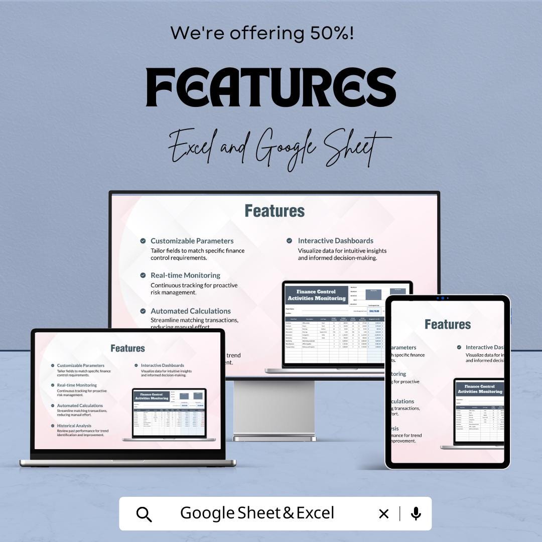 Finance Control Activities Monitoring Template | Financial Compliance Tracker | Budget Monitoring Sheet | Cost Control Template