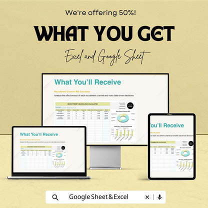 Recruitment Channel ROI Calculator | Hiring Source Performance Tracker | HR Recruitment Analytics Template | Excel & Google Sheets