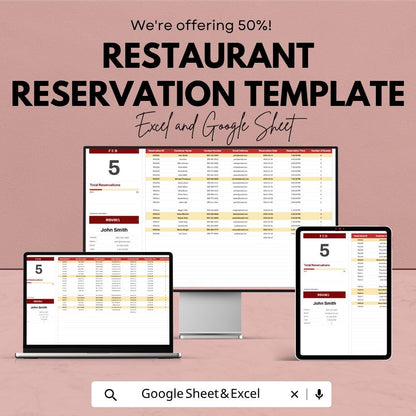 Restaurant Reservation Template | Booking Tracker Spreadsheet | Table Reservation Log | Restaurant Booking Management Sheet