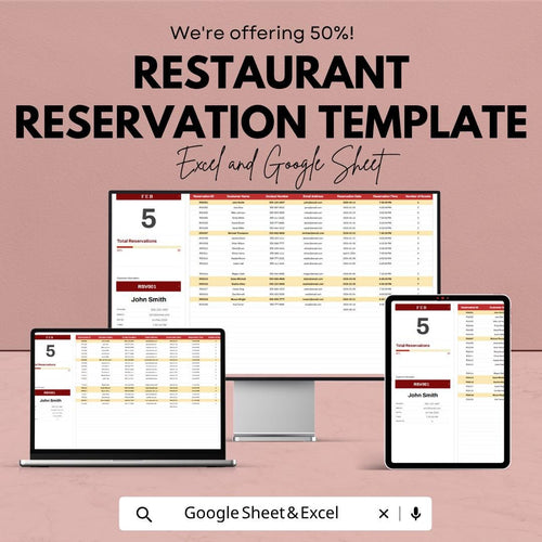 Restaurant Reservation Template | Booking Tracker Spreadsheet | Table Reservation Log | Restaurant Booking Management Sheet