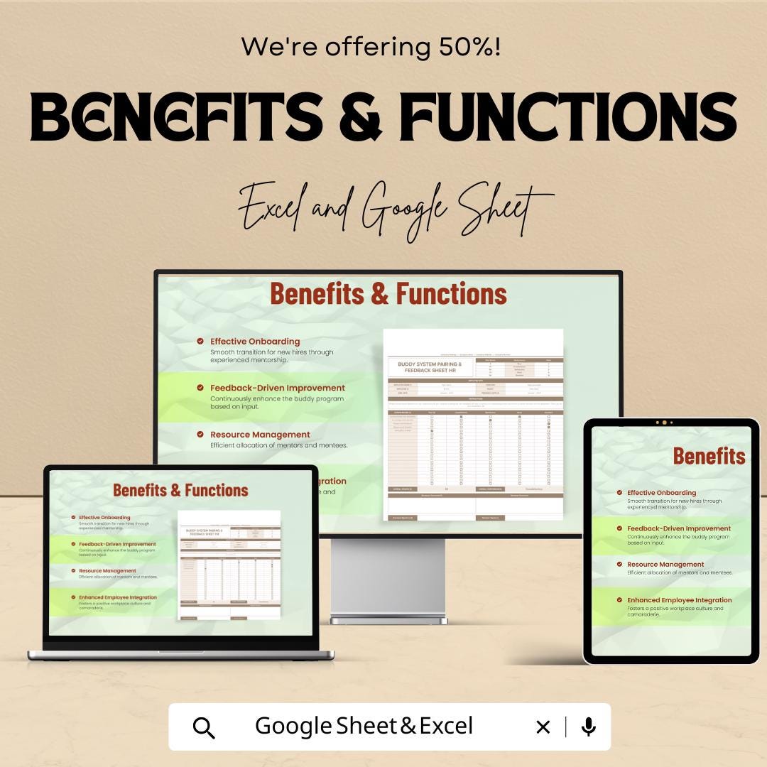 Buddy System Pairing & Feedback Sheet HR Template | Excel and Google Sheets Onboarding Tool | Employee Buddy Program Tracker
