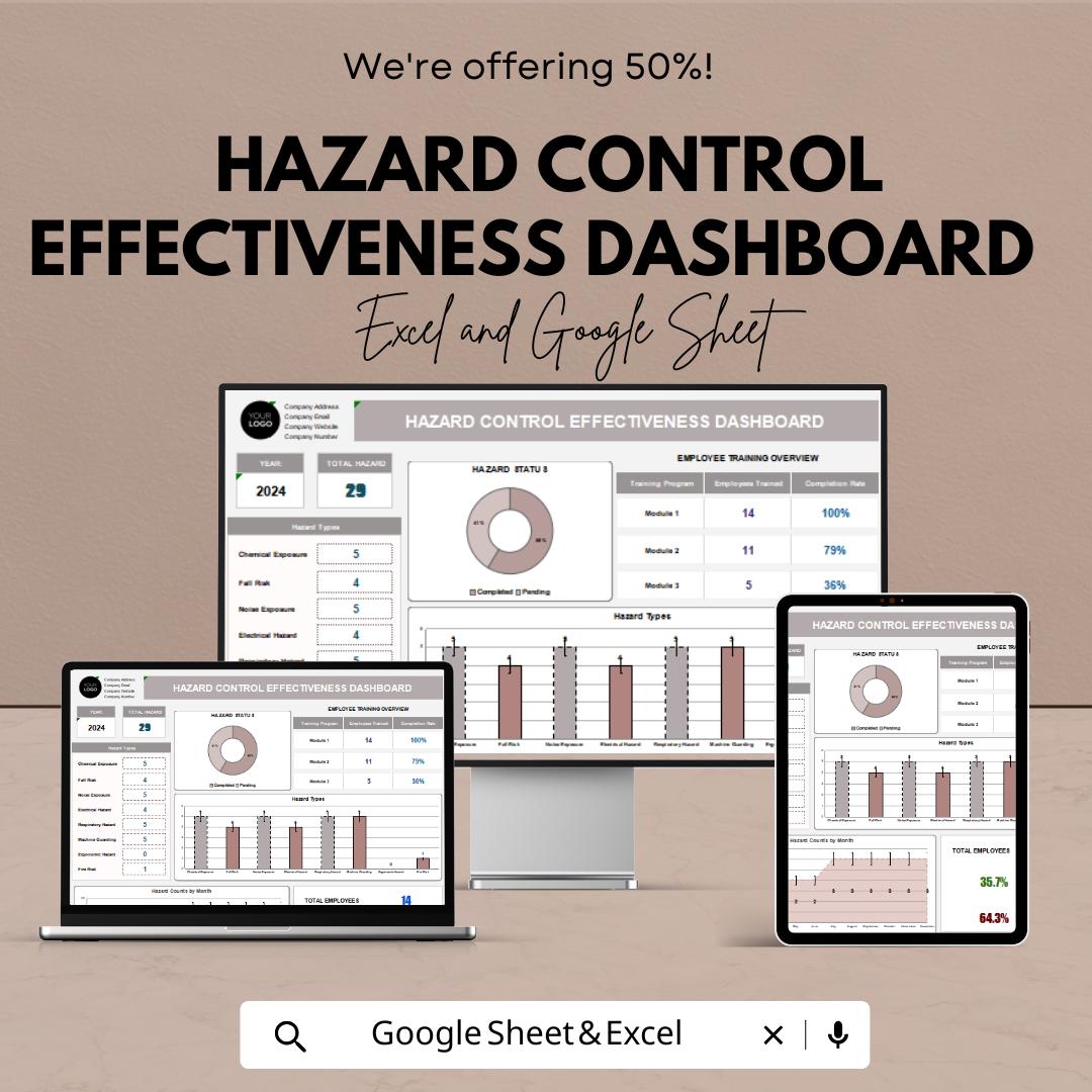 Hazard Control Effectiveness Dashboard | Excel and Google Sheet | Safety & Compliance Tracking | Hazard Management Tool