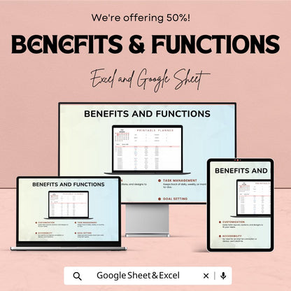 Printable Planner Sheet | Excel and Google Sheets | Task Organizer | Customizable Planner Template | Goal-Setting & Time Management