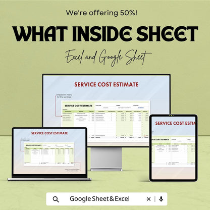 Service Cost Estimate Template | Service Pricing Spreadsheet | Excel & Google Sheets | Business Cost Calculator | Service Quote Template