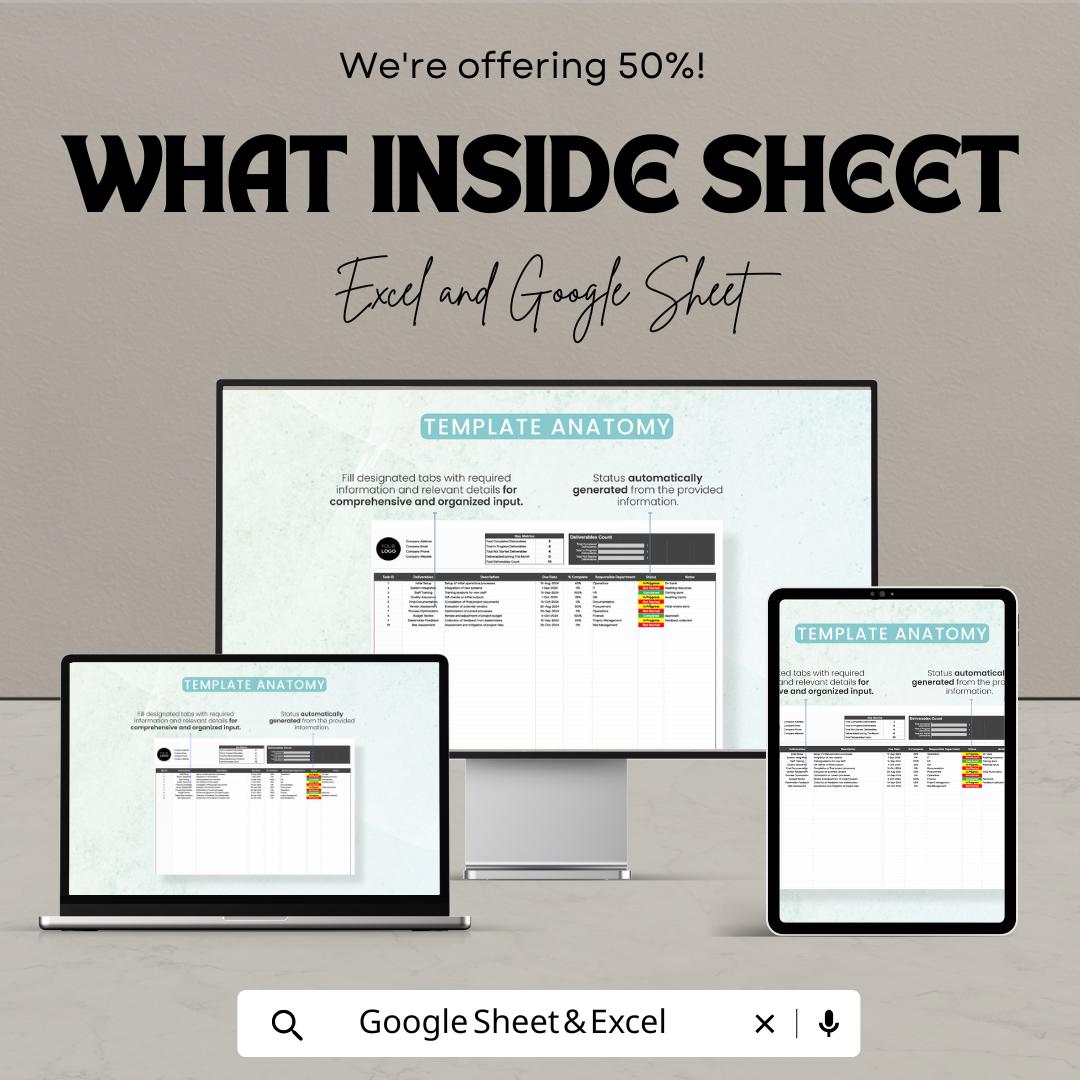 Operations Project Deliverables Tracker Template | Project Management Log | Task and Milestone Tracker | Excel & Google Sheets