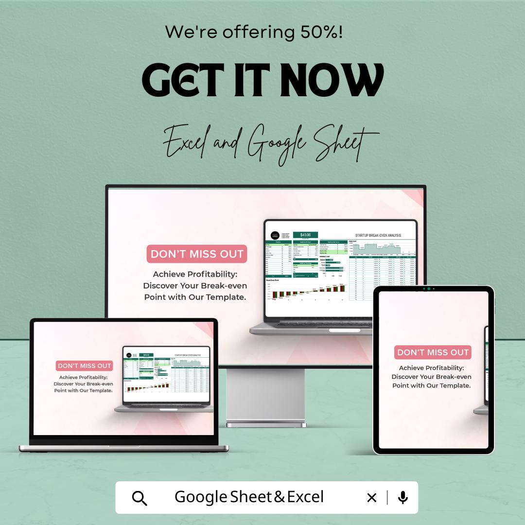 Startup Break Even Analysis Template | Excel & Google Sheets | Break Even Calculator | Business Financial Planning Spreadsheet
