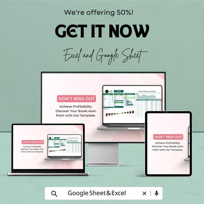 Startup Break Even Analysis Template | Excel & Google Sheets | Break Even Calculator | Business Financial Planning Spreadsheet